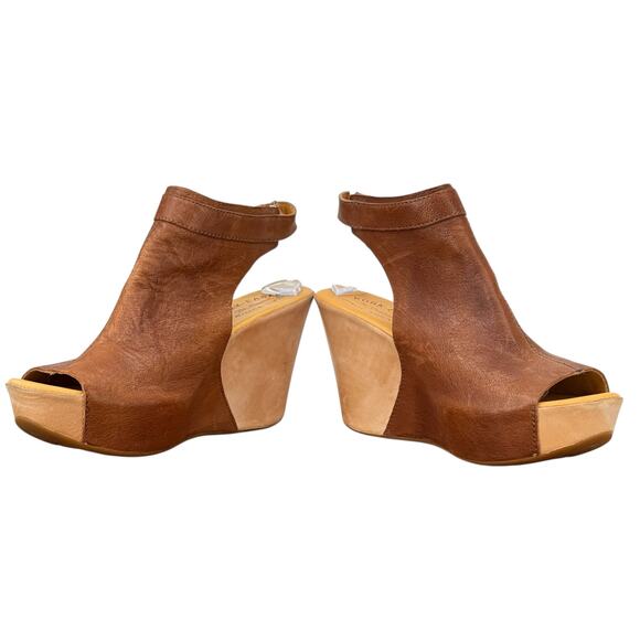 Kork Ease Comfort Wedge Sandal Peep Toe Ankle Wrap Women’s SZ 10 Brown Leather - Picture 9 of 12
